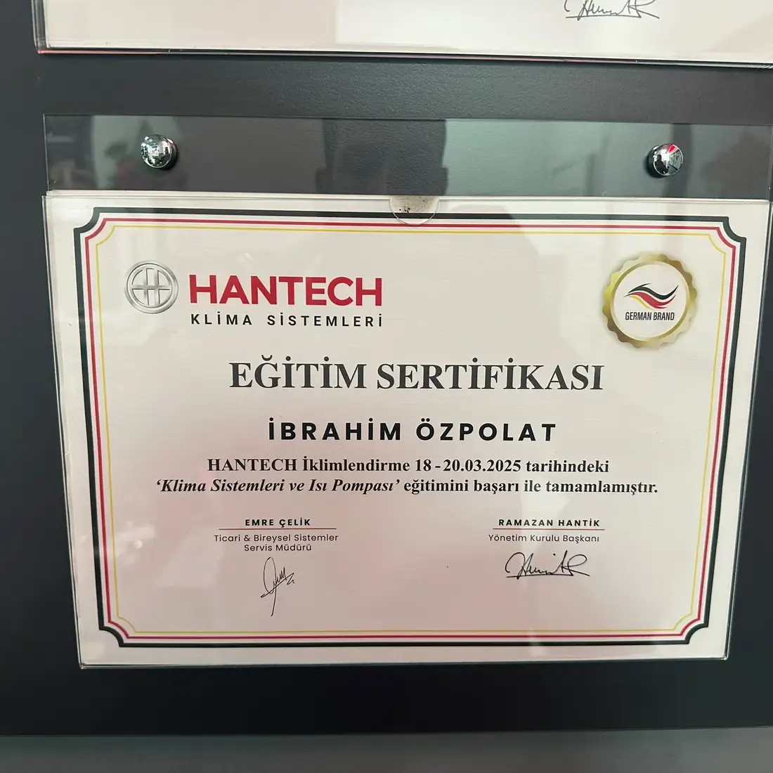 İbrahim Özpolat Hantech eğitim sertifikası